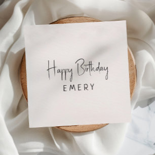 Minimalist Gender Neutral Happy Birthday With Name Napkin