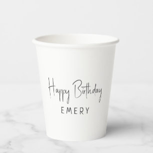 Minimalist Gender Neutral Happy Birthday With Name Paper Cups