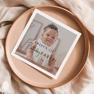 Minimalist Gender Neutral Photo 1st Birthday Party Napkin