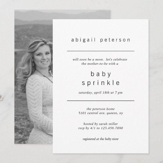 Minimalist Gender Neutral Photo Baby Sprinkle Invitation (Front/Back)