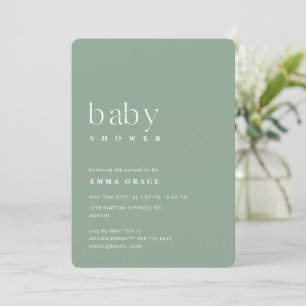 Minimalist Gender Neutral Sage Green Baby Shower Invitation