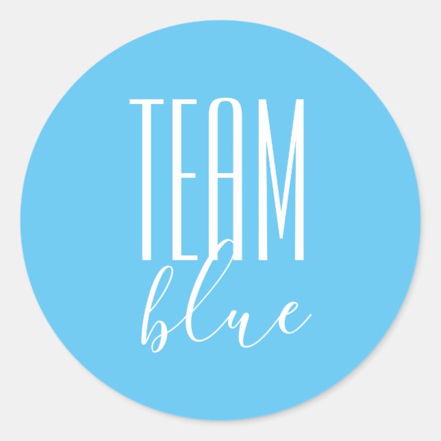 minimalist GENDER REVEAL shower BLUE guessing game Classic Round Sticker (Front)