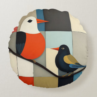 Minimalist Geometric Birds Round Cushion