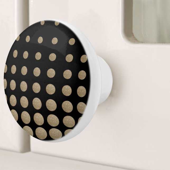 minimalist geometric black gold glitter polka dots ceramic knob (minimalist geometric black gold glitter polka dots ceramic knob)