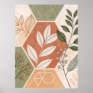 Minimalist Geometric & Botanical Poster – Hexagons
