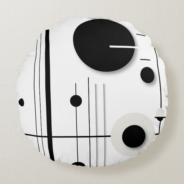 Minimalist Geometric Circle Symphony Lines Round Cushion (Front)