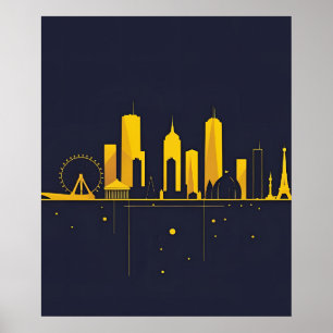 Minimalist Geometric City Skyline Silhouette Poster