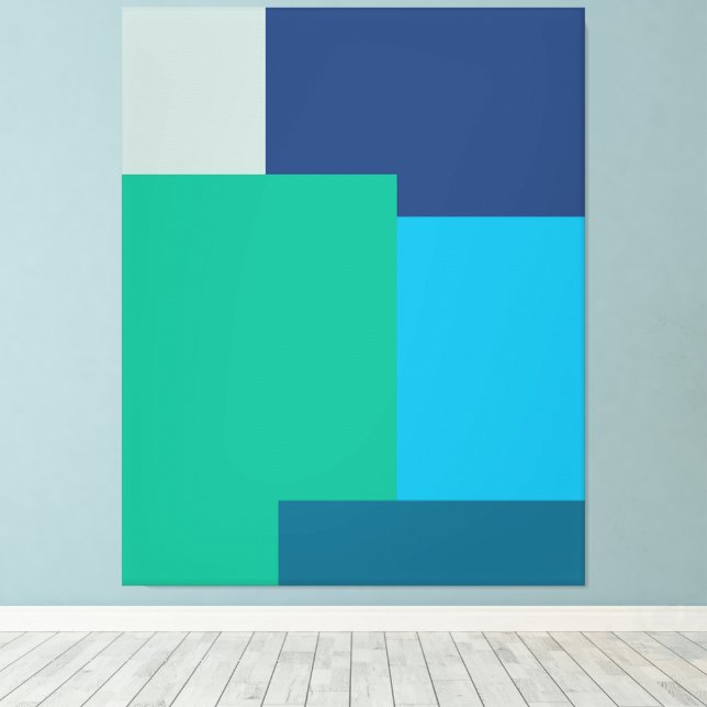 Minimalist Geometric Colour Block Blue Green Tones Canvas Print (Insitu(Wood Floor))