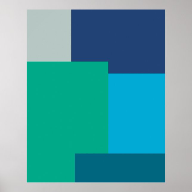 Minimalist Geometric Colour Block Blue Green Tones Poster (Front)