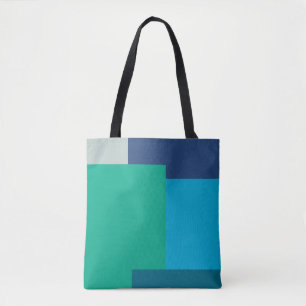Minimalist Geometric Colour Block Blue Green Tones Tote Bag