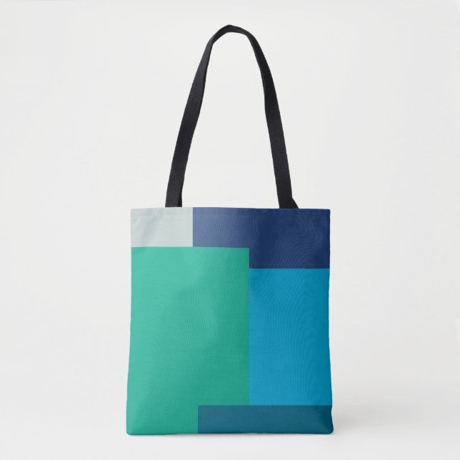 Minimalist Geometric Colour Block Blue Green Tones Tote Bag (Front)