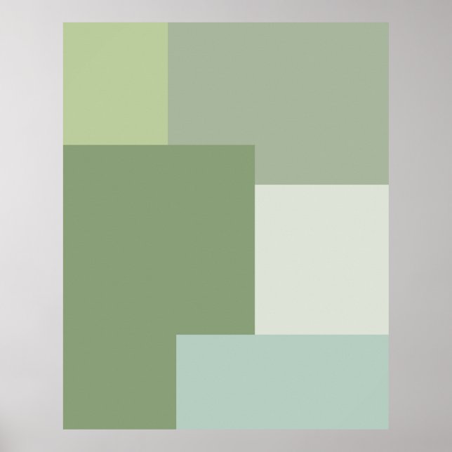 Minimalist Geometric Colour Block Sage Green Tones Poster (Front)