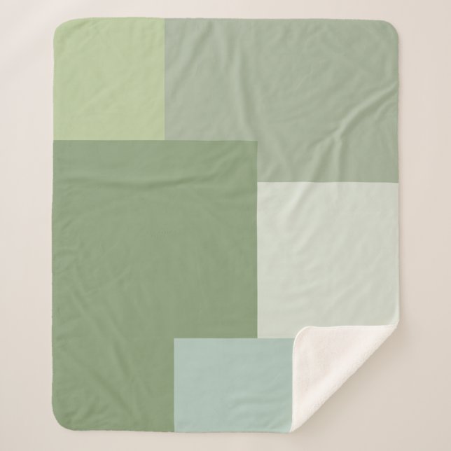 Minimalist Geometric Colour Block Sage Green Tones Sherpa Blanket (Front)