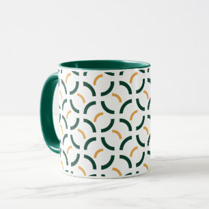 Minimalist Geometric Forest Green and Mustard Arcs Mug