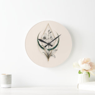 Minimalist Geometric Gold Orchid Luxury Acrylic Large Clock