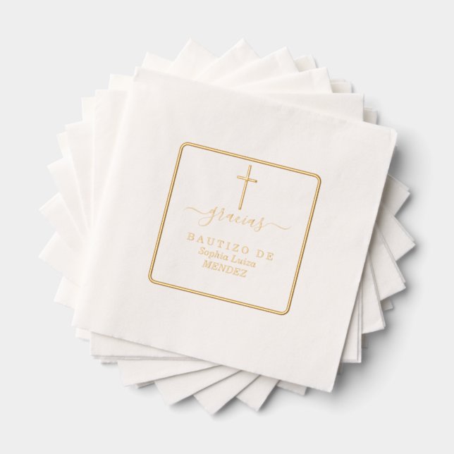 Minimalist Geometric Gold Real Foil Baptism Napkins (Insitu (Stacked))