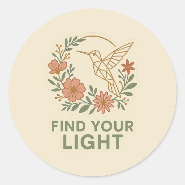 Minimalist Geometric Hummingbird Floral Sticker (Front)