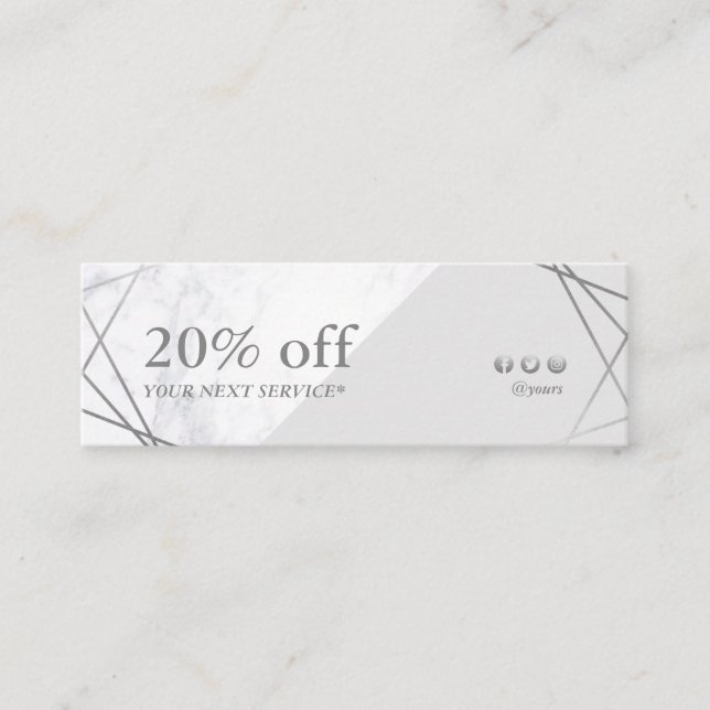 Minimalist Geometric Marble Grey Silver Discount Mini Business Card (Front)