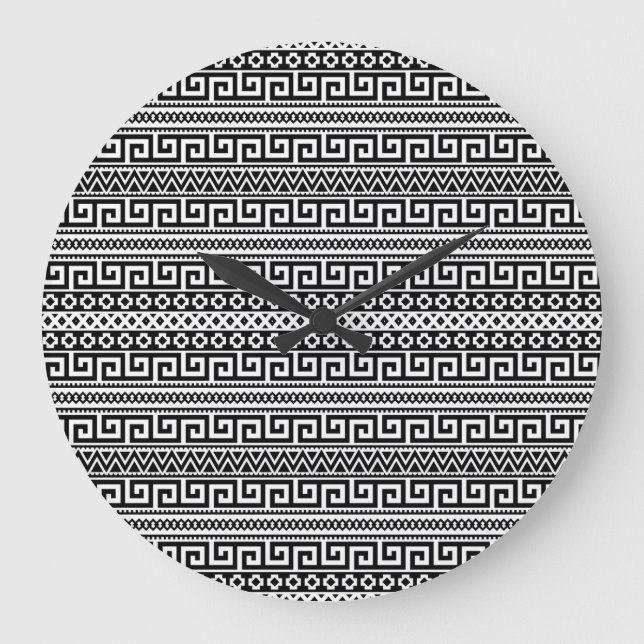Minimalist Geometric Maze Lines Black White Large Clock (Front)