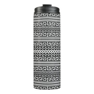 Minimalist Geometric Maze Lines Black White Thermal Tumbler