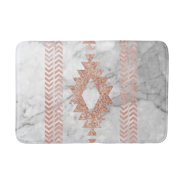 minimalist geometric rose gold aztec white marble bath mat (Front)