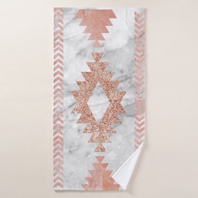 minimalist geometric rose gold aztec white marble bath towel (Bath Towel)