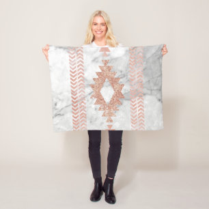 minimalist geometric rose gold aztec white marble fleece blanket