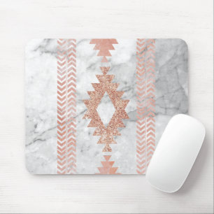 minimalist geometric rose gold aztec white marble mouse mat