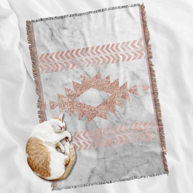 minimalist geometric rose gold aztec white marble throw blanket (minimalist geometric rose gold aztec white marble throw blanket)
