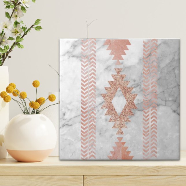 minimalist geometric rose gold aztec white marble tile (minimalist geometric rose gold aztec white marble ceramic tile)