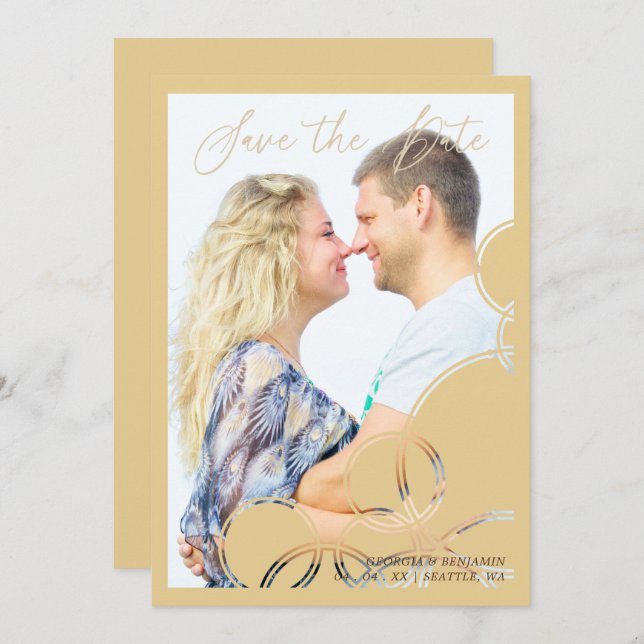 Minimalist Geometric Shapes Gold Effect Photo Save The Date (Front/Back)