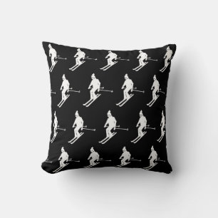 Minimalist Geometric Skiers Winter Black White Cushion