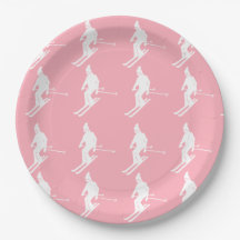 Minimalist Geometric Skiers Winter Pink White   
