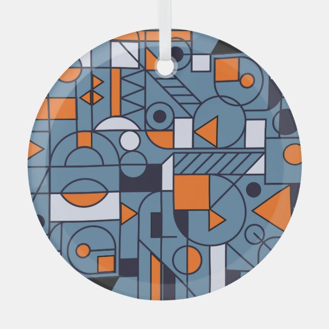 Minimalist Geometry: Retro Abstract Poster Glass Tree Decoration (Front)
