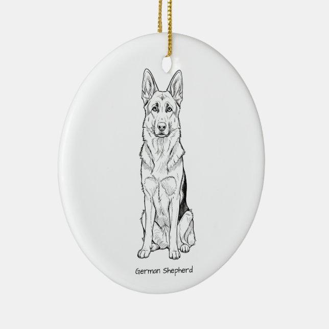 Minimalist German Shepherd Dog Line Art  Ceramic Tree Decoration (Right)