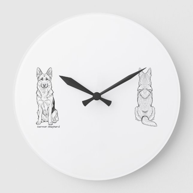 Minimalist German Shepherd Dog Line Art  Large Clock (Front)