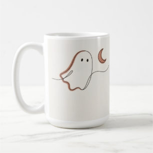 Minimalist Ghost and Crescent Moon Halloween Spook Coffee Mug