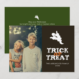Minimalist Ghost Trick or Treat Photo Halloween Holiday Card