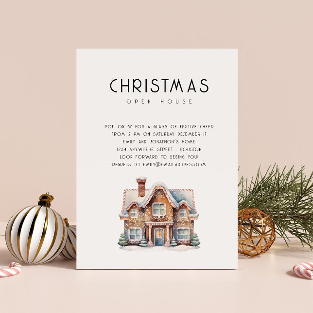 Minimalist Gingerbread House Christmas Party Invitation (Available digitally and printed)