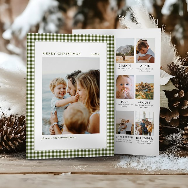 Minimalist Gingham Christmas Year Review Photo Holiday Card (Creator Uploaded)