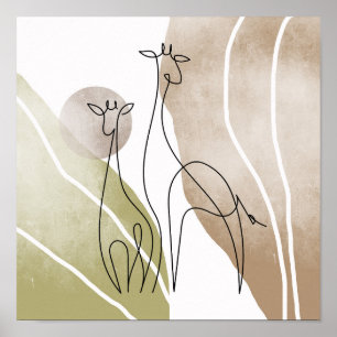Minimalist Giraffe Continuous Line Art Drawing Poster