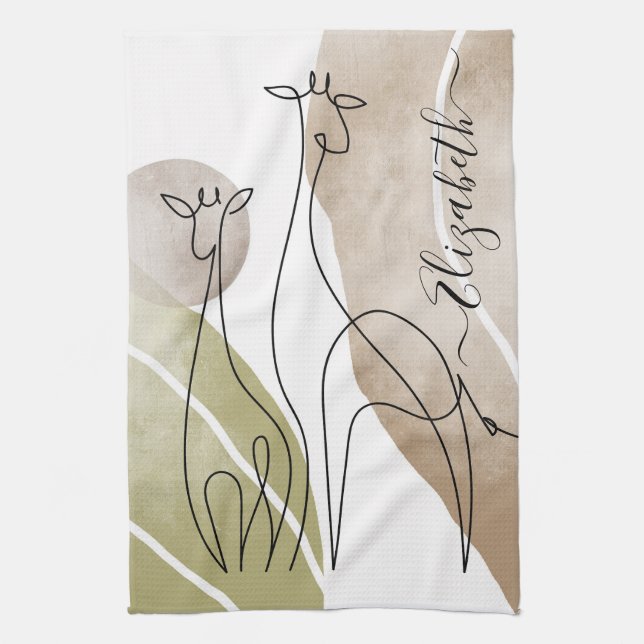 Minimalist Giraffe Continuous Line Art Drawing  Tea Towel (Vertical)