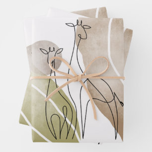 Minimalist Giraffe Continuous Line Art Drawing Wrapping Paper Sheet