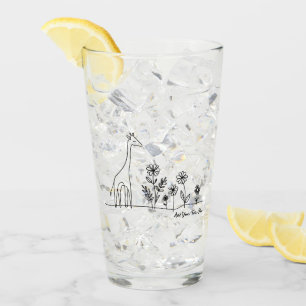 Minimalist Giraffe Flowers Line Art Drawing Glass