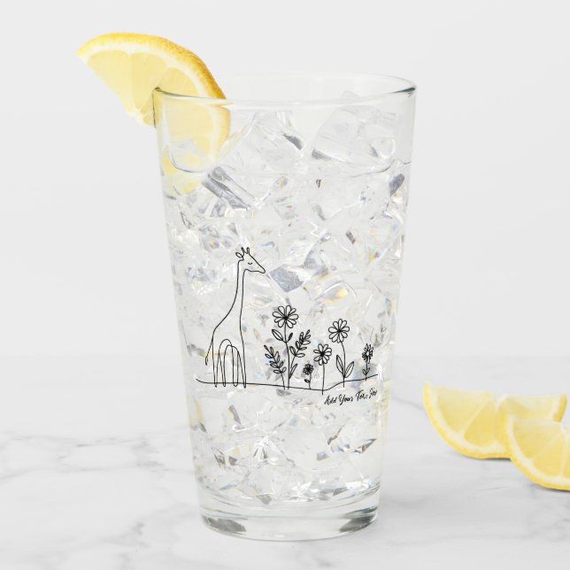 Minimalist Giraffe Flowers Line Art Drawing Glass (Front Ice)