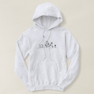 Minimalist Giraffe Flowers Line Art Drawing Hoodie