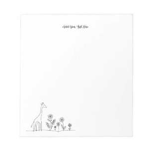 Minimalist Giraffe Flowers Line Art Drawing Notepad