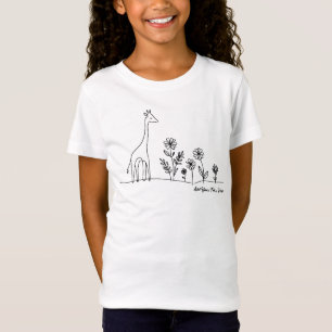 Minimalist Giraffe Flowers Line Art Drawing T-Shirt