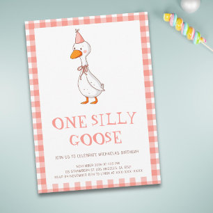 Minimalist Girl One Silly Goose 1st Birthday Invitation