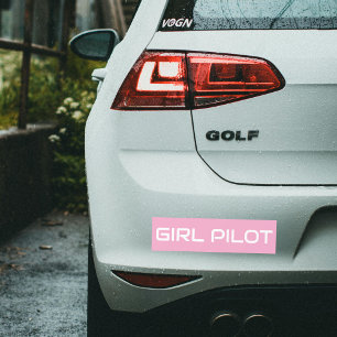 Minimalist GIRL PILOT Typography, Pink, Aviation Bumper Sticker